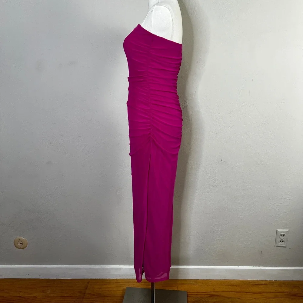 Lulus Strapless Ruched Mesh Maxi Dress Fuchsia‎ Pink Pull On Size Medium M